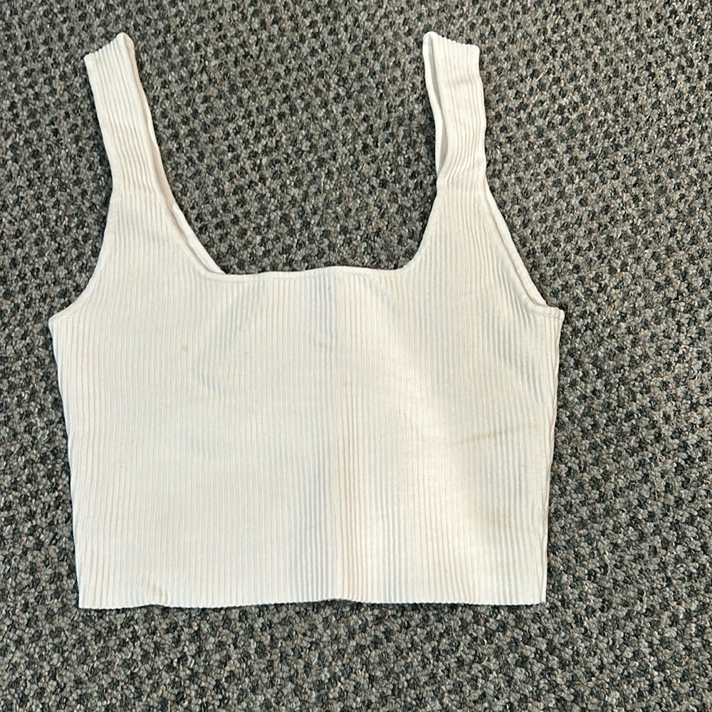 White cropped tank ! TINY STAIN barely noticeable top left can easily be removed